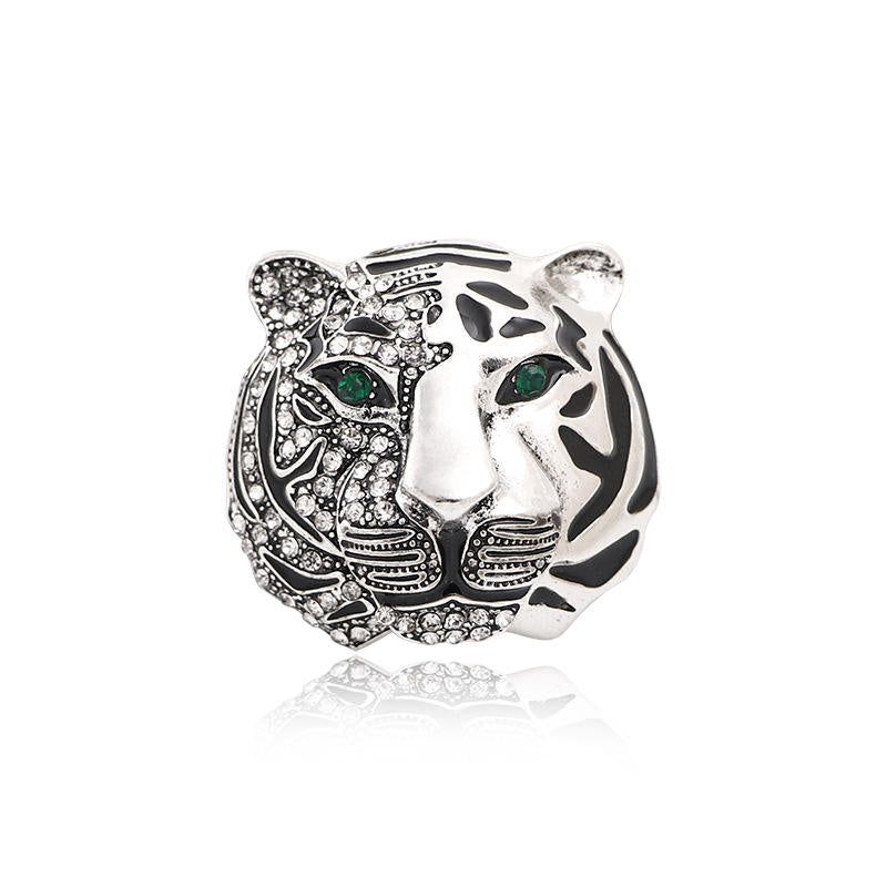 Brooch - Elegant Tiger Head Brooch with Crystals | Twinolo