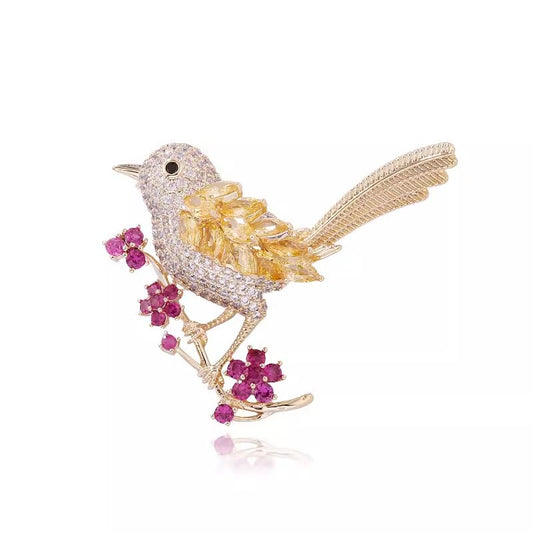 Bird Brooch with Crystals and Flowers – Elegant Brooch | Twinolo