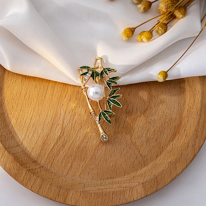 🌿 Broche Feuille avec Perle – Broche Élégante Botanique | Twinolo