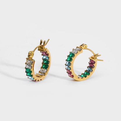 Hoop Earrings with Multicolored Zirconia Stones – Timeless Chic | Twinolo