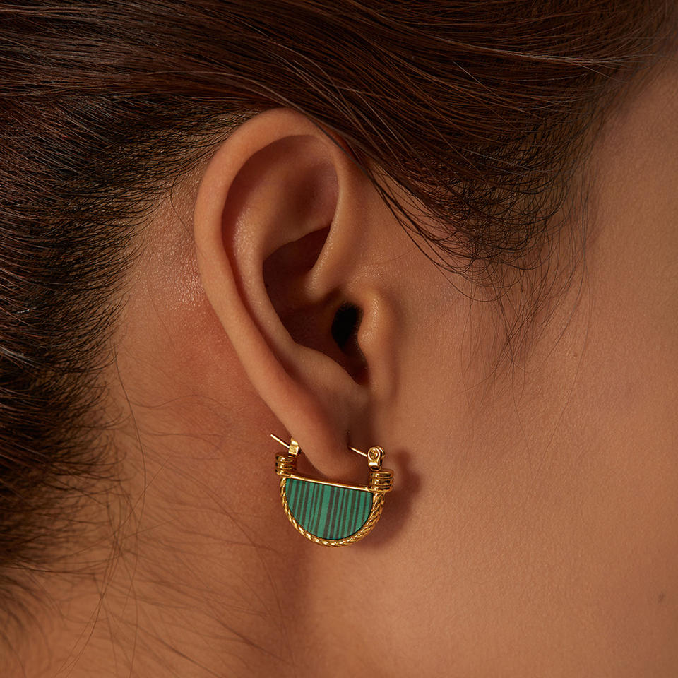 Half Round Earrings – Malachite & Mother of Pearl Variation | Twinolo