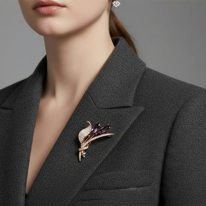 🌷 Broche Tulipe Or Rose avec Cristaux Violets | Twinolo