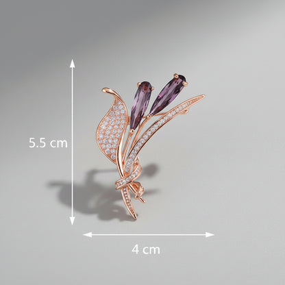 🌷 Broche Tulipe Or Rose avec Cristaux Violets | Twinolo