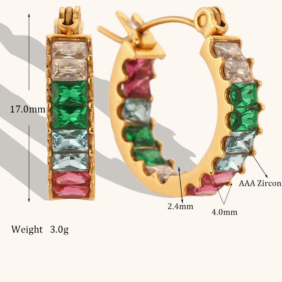 Hoop Earrings with Multicolored Zirconia Stones – Timeless Chic | Twinolo