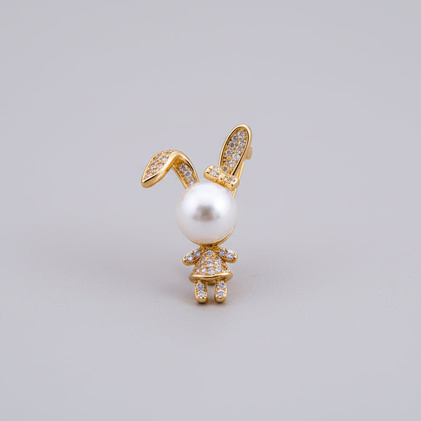 🐰 Konijnen Broche met Parel – Goudkleurige Broche met Kristallen voor Dames | Twinolo