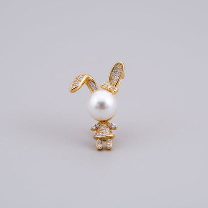🐰 Konijnen Broche met Parel – Goudkleurige Broche met Kristallen voor Dames | Twinolo