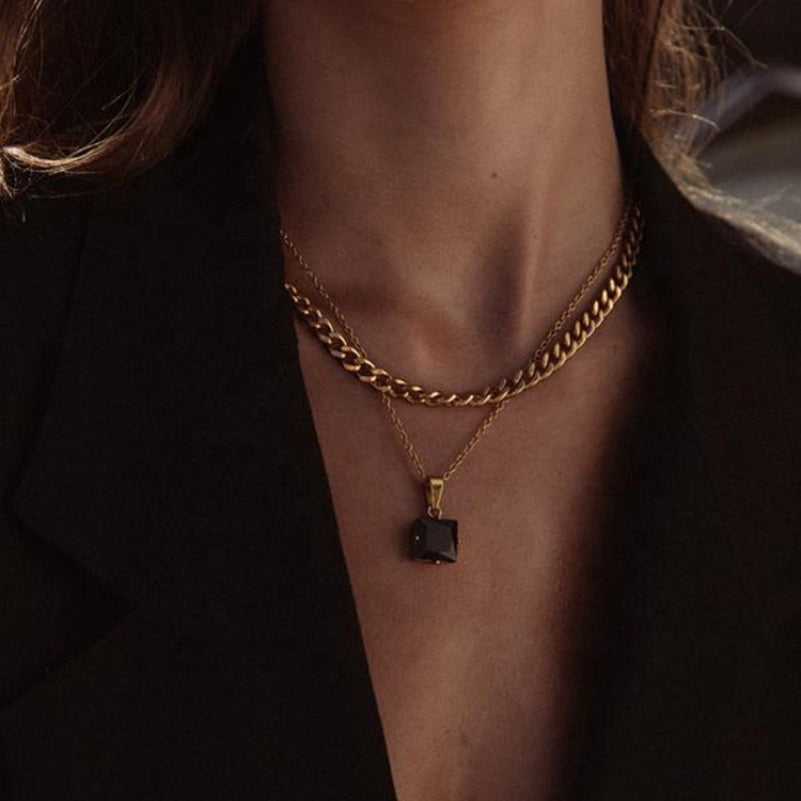 Collier en argent pour femme avec pierre carrée | Twinolo