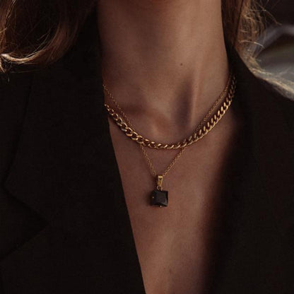 Collier en argent pour femme avec pierre carrée | Twinolo