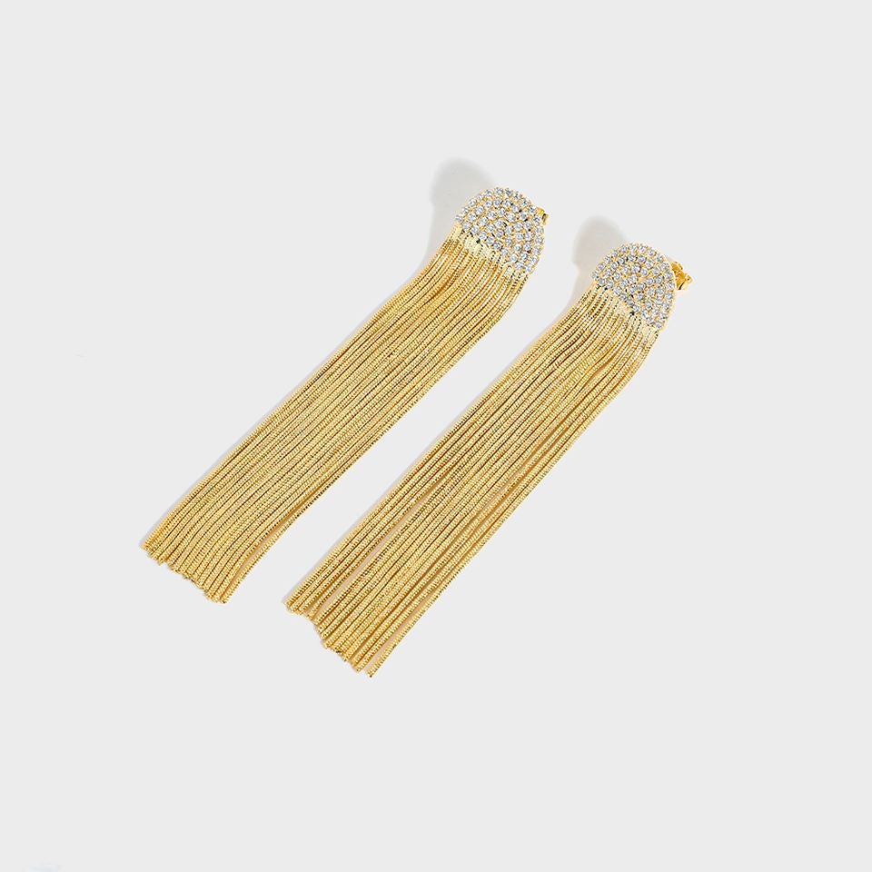 Longues boucles d'oreilles dorées avec Zirconia – Élégantes & Raffinées | Twinolo