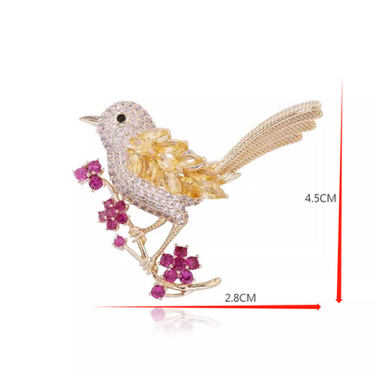 Broche oiseau avec cristaux et fleurs - Broche élégante | Twinolo