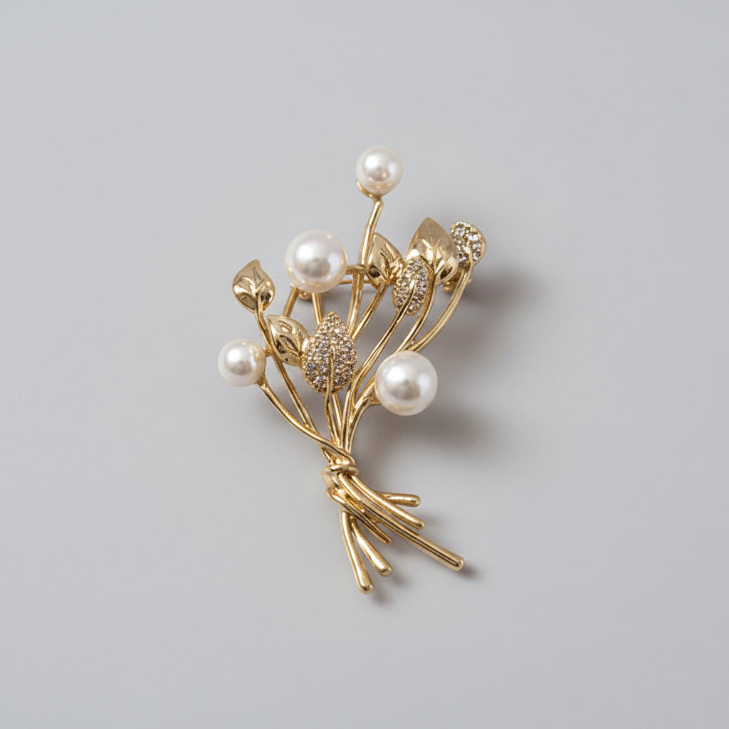 Broche Fleur Or avec Perles | Twinolo