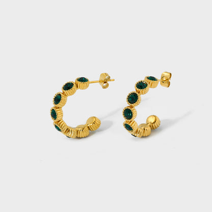 Mini créoles avec pierres vert foncé – Une touche élégante | Twinolo