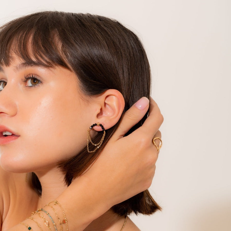 Boucles d'oreilles avec chaîne perlée – Look Boho Chic | Twinolo