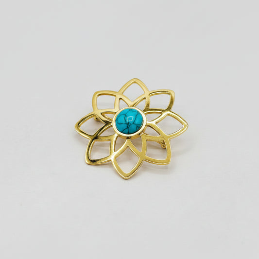 Goudkleurige Bloem Broche met Turquoise Detail | Twinolo