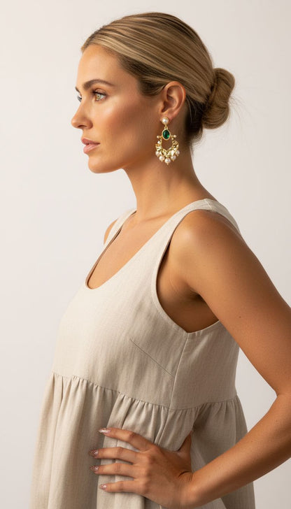 Oorhangers met Groene Steen & Parel – Natuurlijke Eleganties | Twinolo