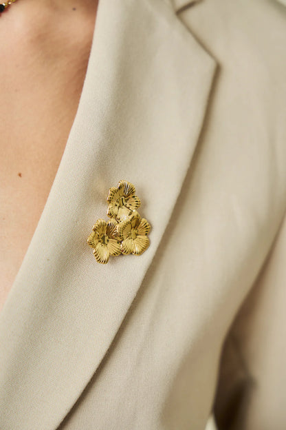 Gouden Bloemen Broche – Elegant Design met 3 Bloemen - Stainless Steel | Twinolo