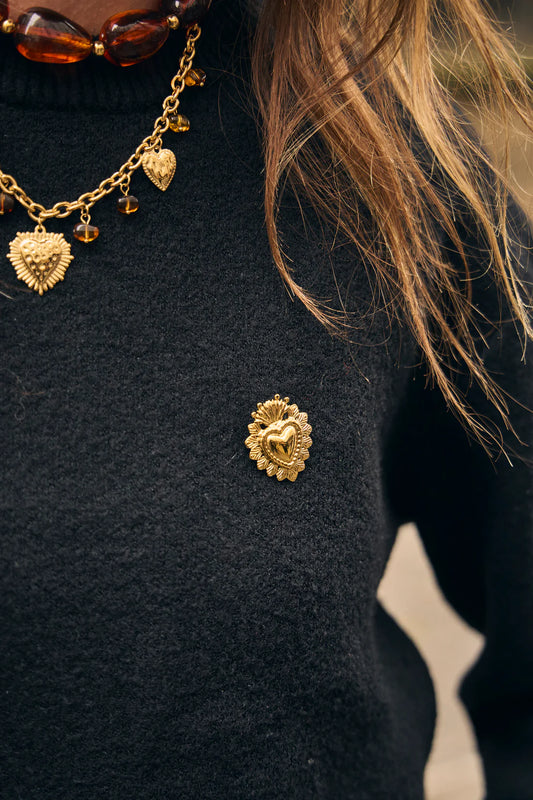 Broche Cœur Doré – Acier Inoxydable – Design Style Vintage | Twinolo