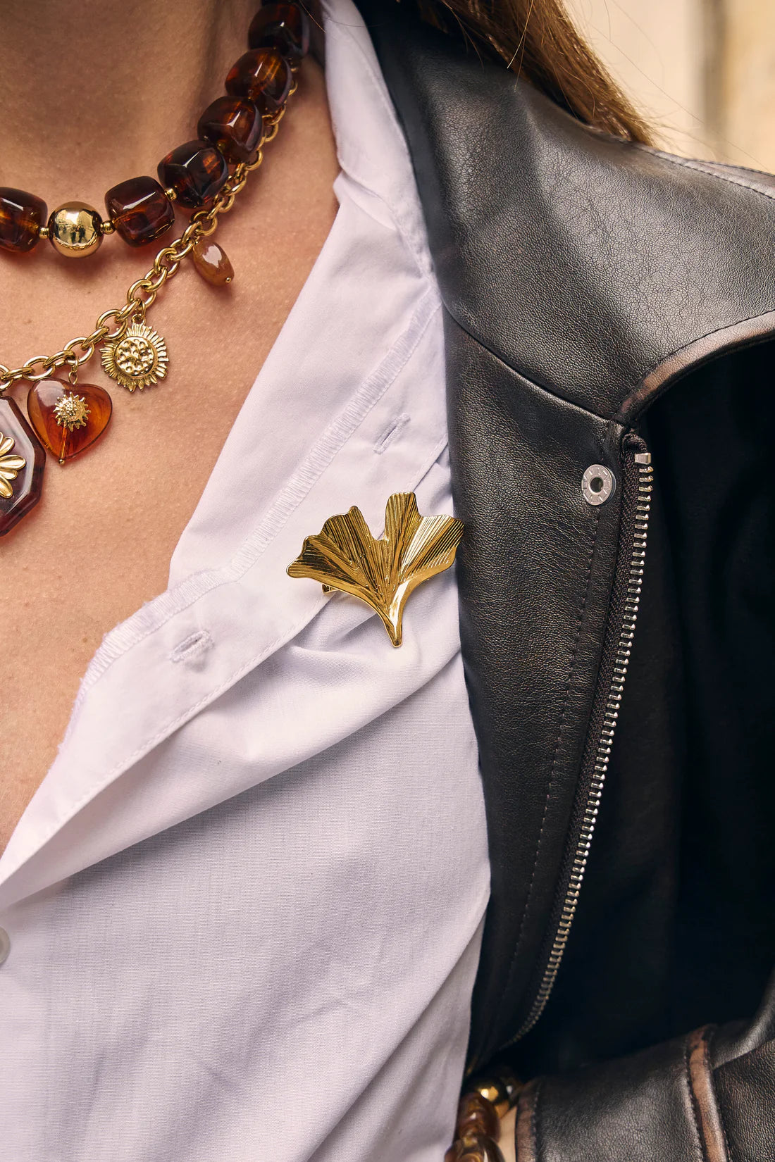 Gouden Ginkgo Blad Broche – Roestvrij Staal – Elegant & Tijdloos Design | Twinolo