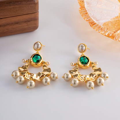 Oorhangers met Groene Steen & Parel – Natuurlijke Eleganties | Twinolo