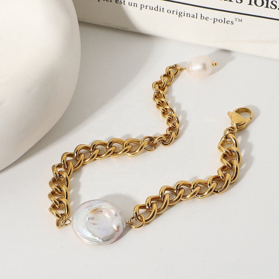 Freshwater Pearl & Link Bracelet – Refined Design | Twinolo