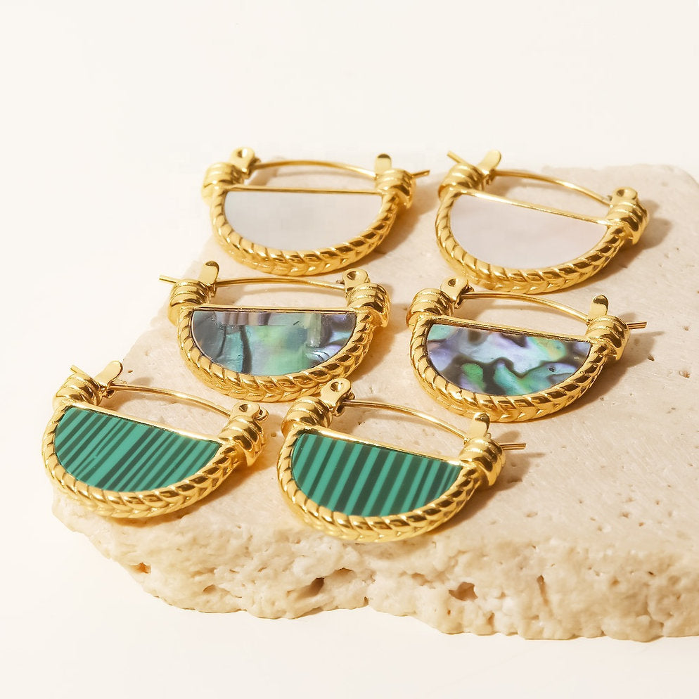 Half Round Earrings – Malachite & Mother of Pearl Variation | Twinolo