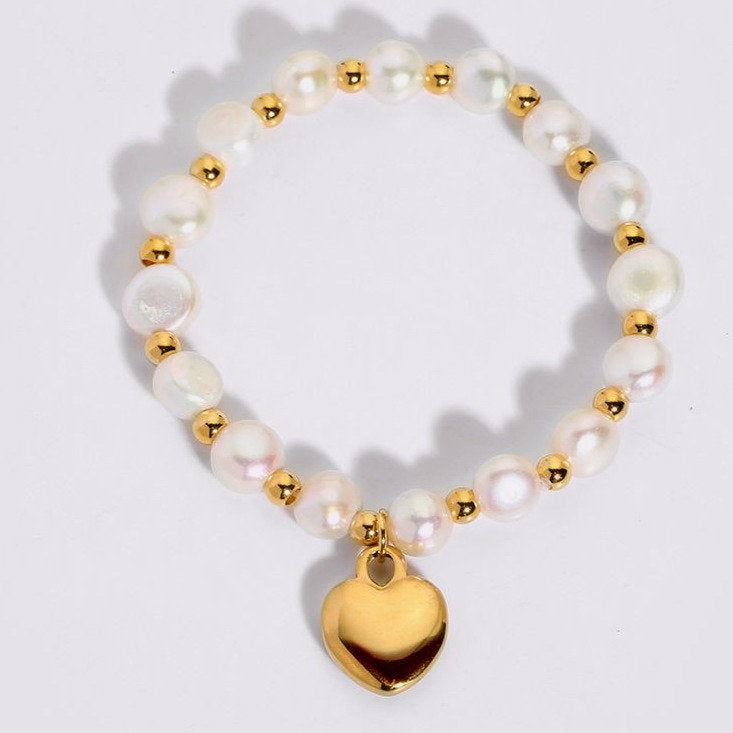 Bracelet de perles d'eau douce avec breloque cœur | Twinolo