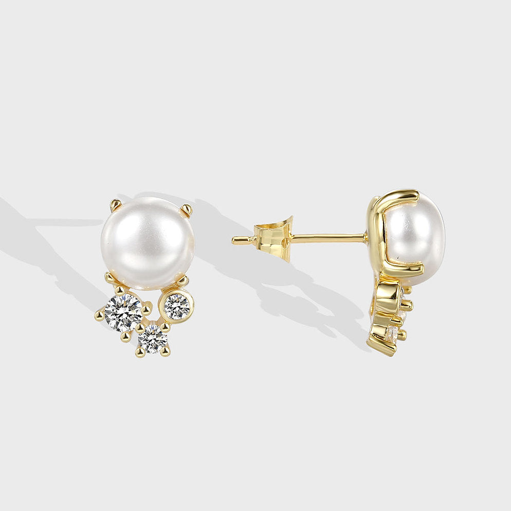 Boucles d'oreilles Puces Perle & Zirconium – Classique & Brillant | Twinolo