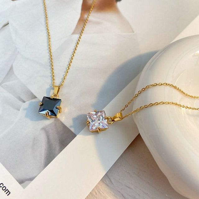 Collier en argent pour femme avec pierre carrée | Twinolo