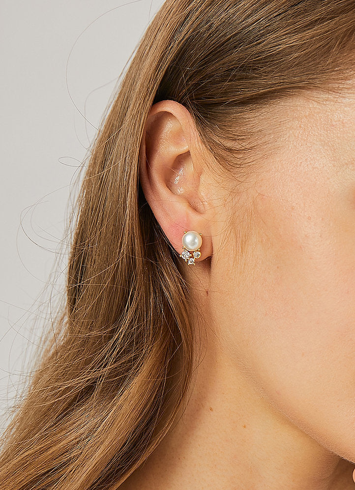Boucles d'oreilles Puces Perle & Zirconium – Classique & Brillant | Twinolo