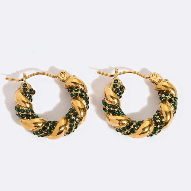 Croissant Earrings with Green Zirconia – Unique & Chic | Twinolo