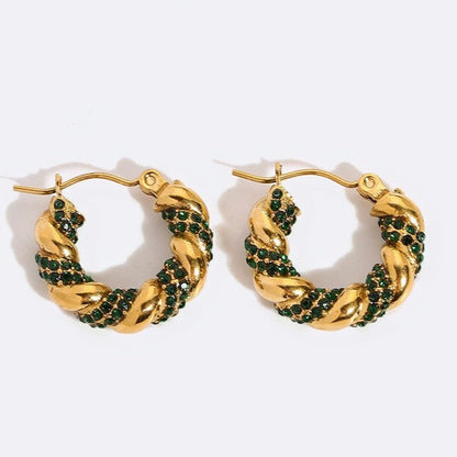 Croissant Earrings with Green Zirconia – Unique & Chic | Twinolo