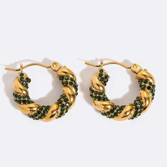 Croissant Earrings with Green Zirconia – Unique & Chic | Twinolo