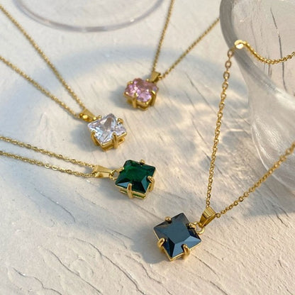 Collier en argent pour femme avec pierre carrée | Twinolo