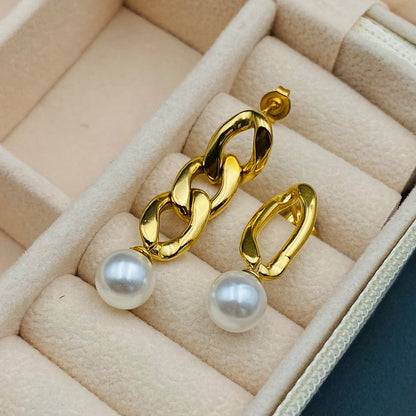 Pearl and Link Chain Earrings – Modern & Elegant | Twinolo