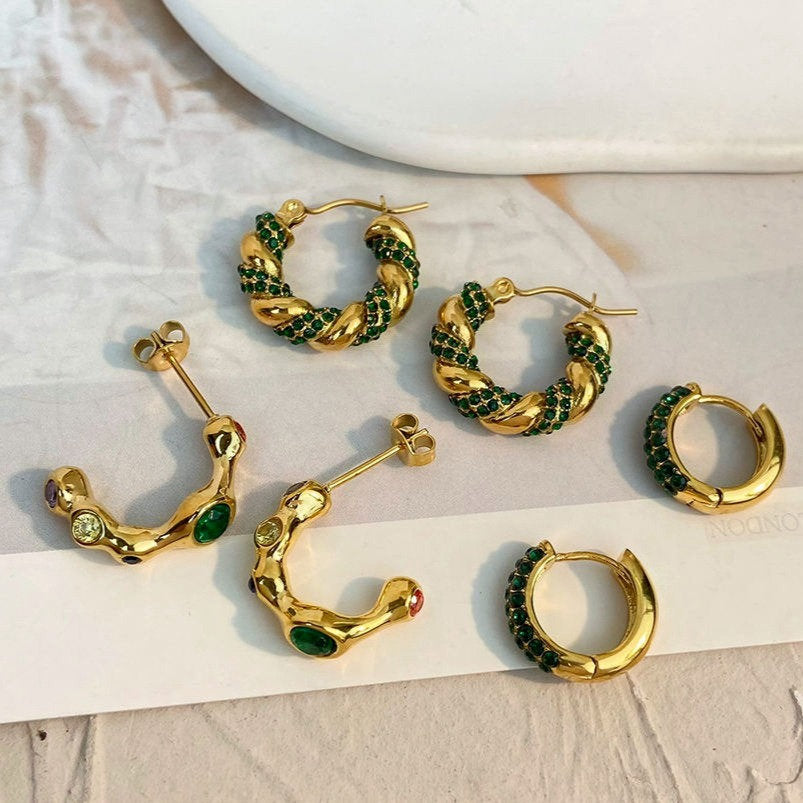 Croissant Earrings with Green Zirconia – Unique & Chic | Twinolo