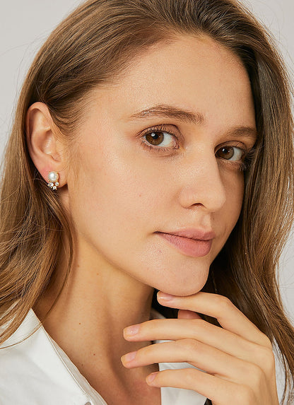 Boucles d'oreilles Puces Perle & Zirconium – Classique & Brillant | Twinolo