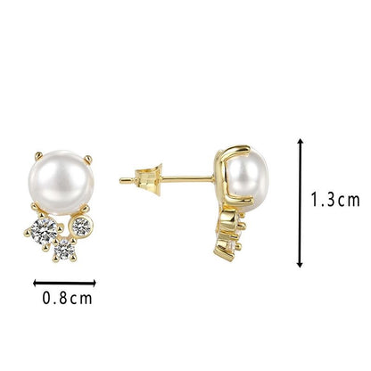 Boucles d'oreilles Puces Perle & Zirconium – Classique & Brillant | Twinolo