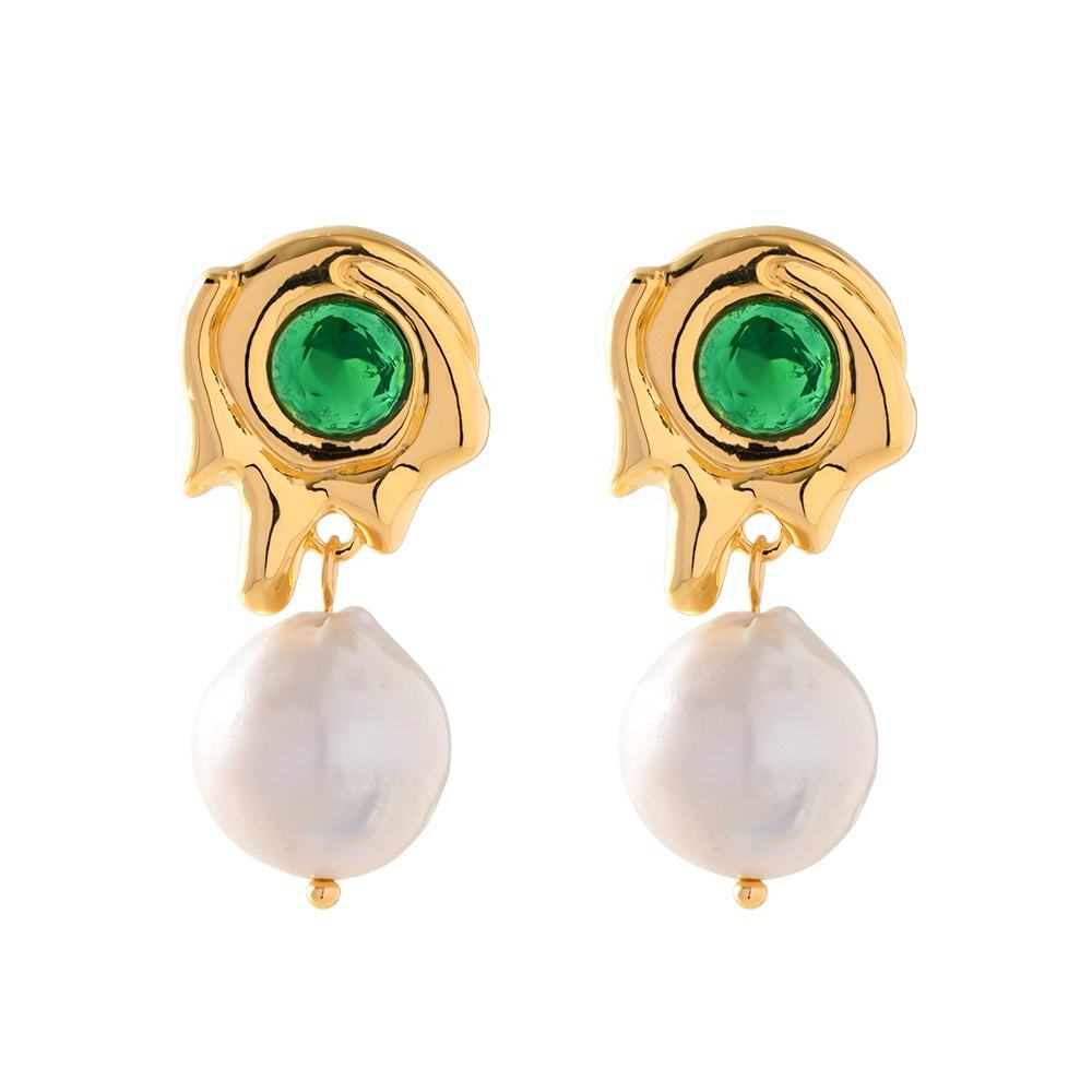 Boucles d'oreilles avec Pierre Verte et Perle – Classique et Coloré | Twinolo