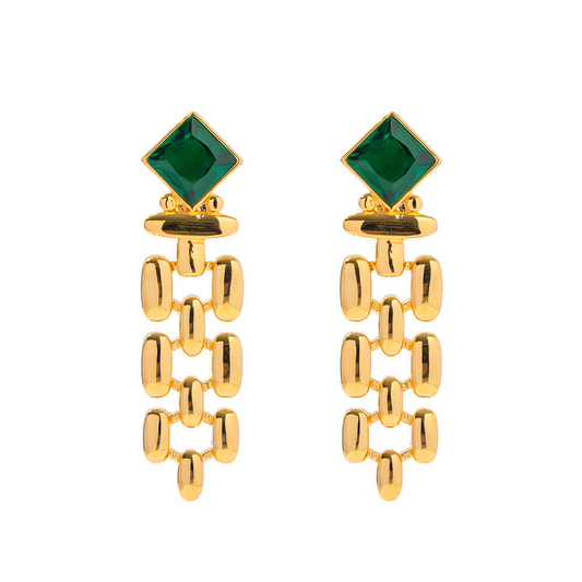 Boucles d'oreilles clous avec pierre verte carrée – Design classique | Twinolo