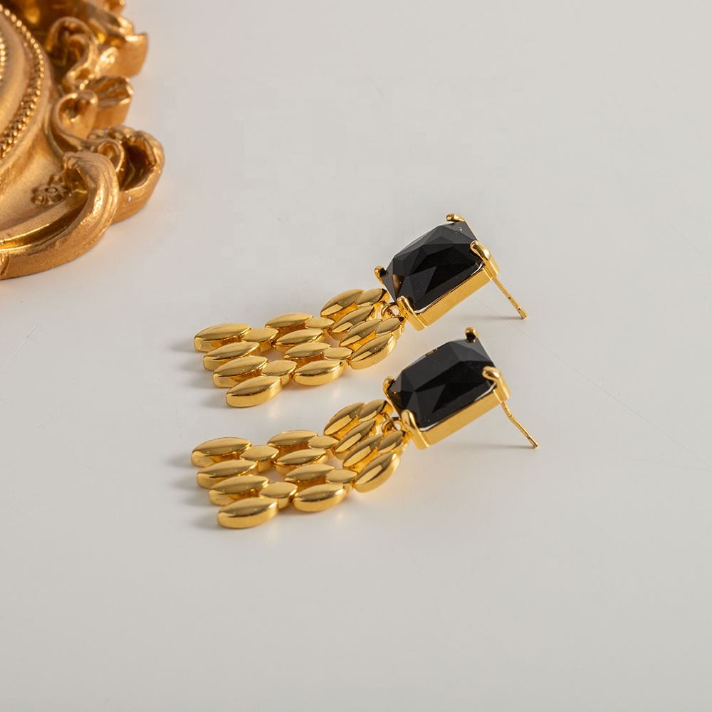 Schakel Oorbellen met Zwarte Steen – Stoer & Elegant | Twinolo