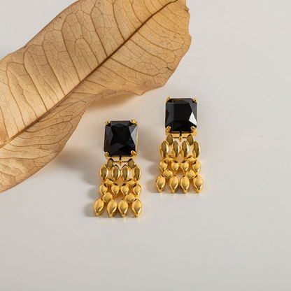 Schakel Oorbellen met Zwarte Steen – Stoer & Elegant | Twinolo