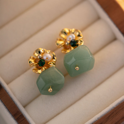 Bloem Oorbellen met Hangende Steen – Paars of Groen | Twinolo