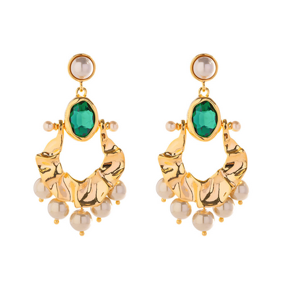 Oorhangers met Groene Steen & Parel – Natuurlijke Eleganties | Twinolo